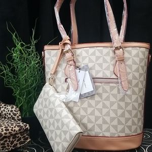 Trend cream, red & gray lrg purse w/wallet